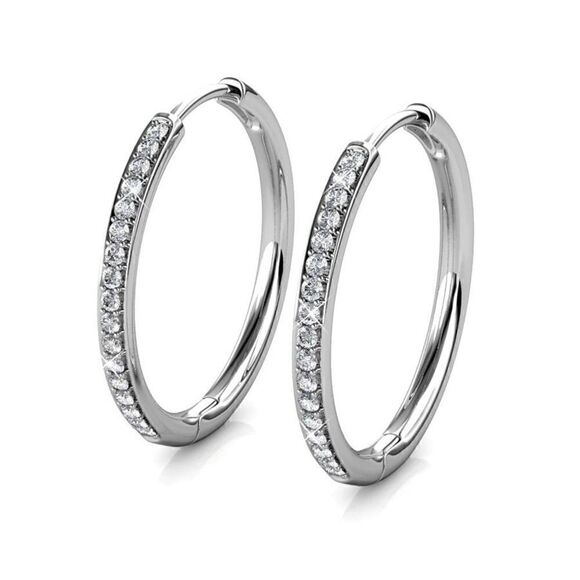 New Cate & Chloe Bianca 18k White Gold Plated Silver Hoop Earrings with Simulate - Picture 2 of 8